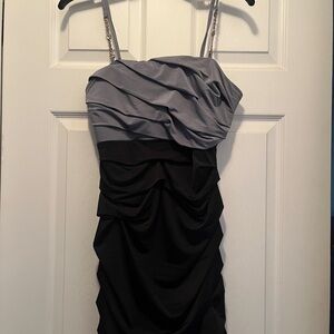 Speechless Two-Tone Gray and Black Strapless Ruched Cocktail Dress
